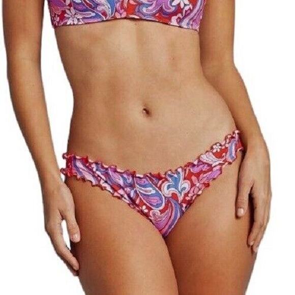 NEW Shade & Shore Ruffle High Leg Extra Cheeky Bikini Bottom Sz S Paisley Floral - Picture 2 of 10